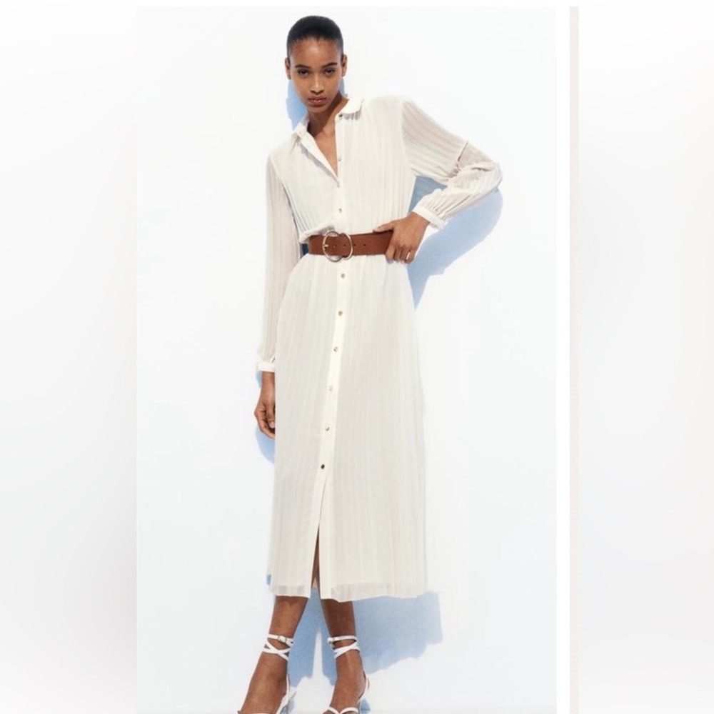 New! Zara medium every pleated midi dress with belt. - Picture 2 of 14